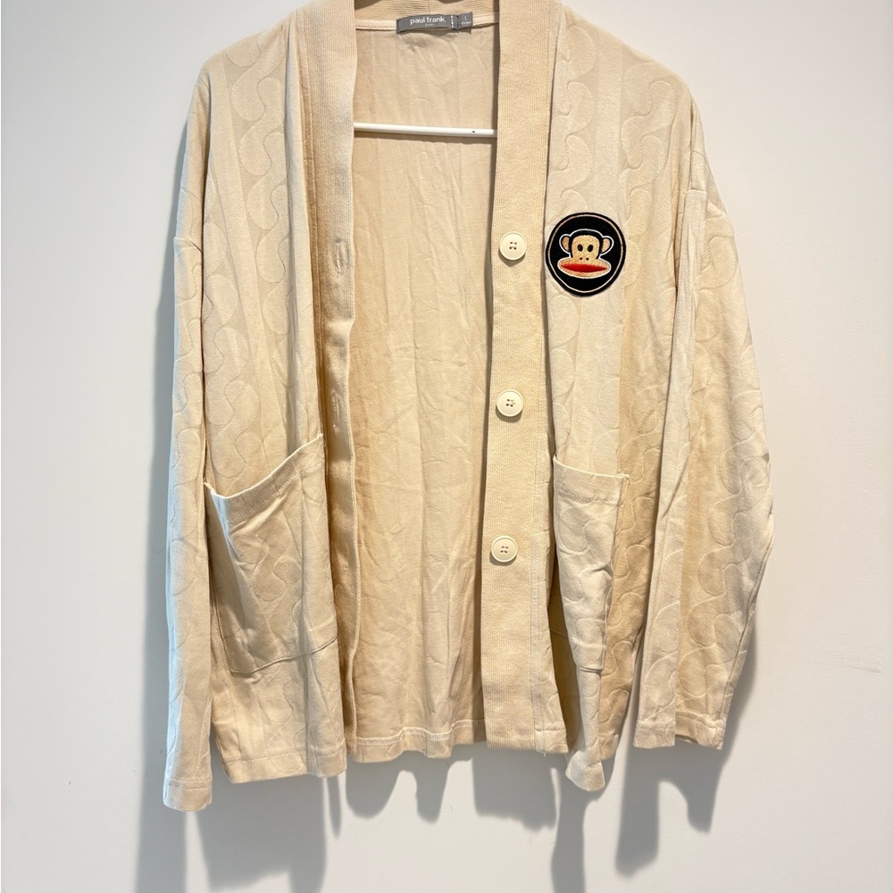 Paul Frank Cream Button-Up Cardigan with Monkey‎ Patch